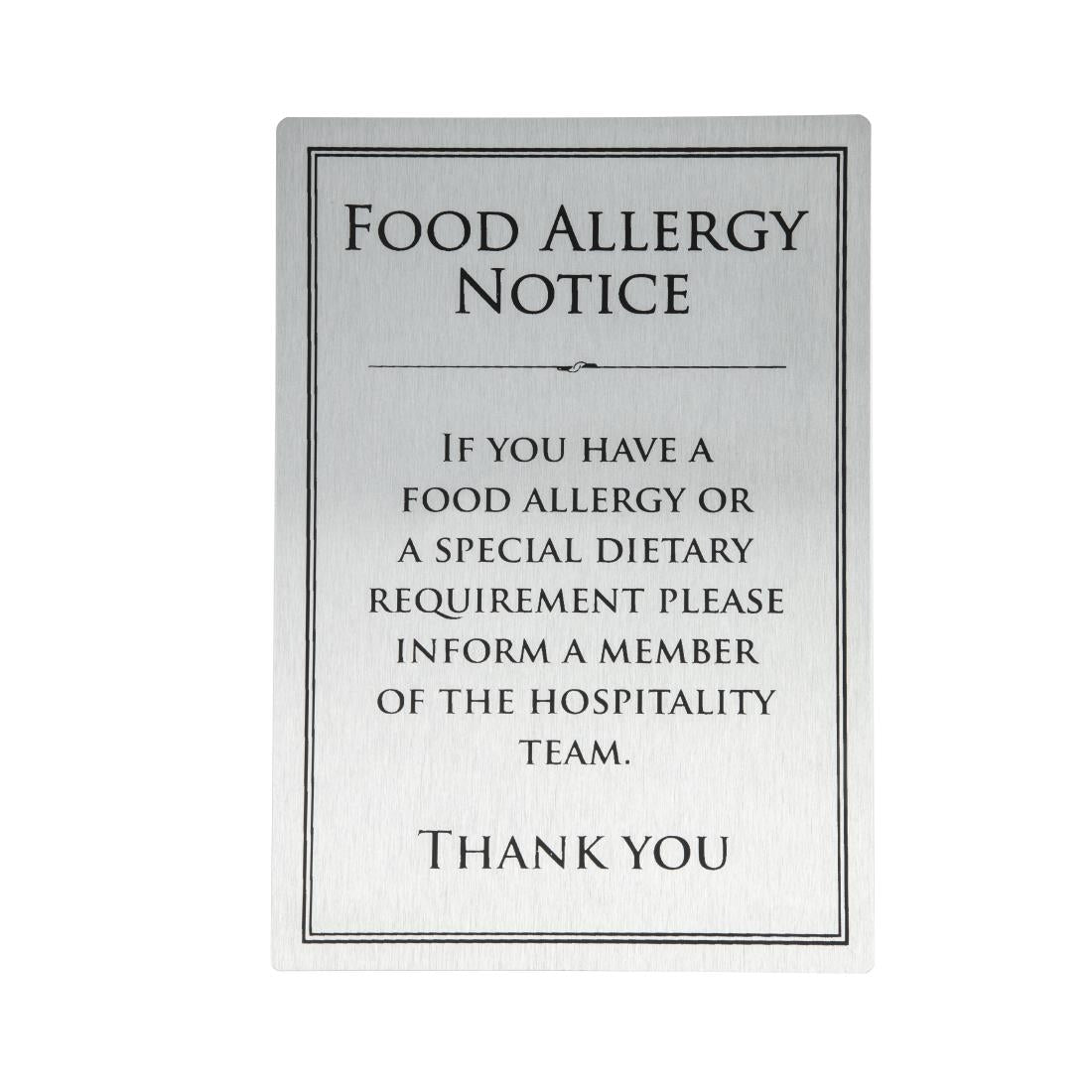 Brushed Steel Food allergy sign A5 JD Catering Equipment Solutions Ltd