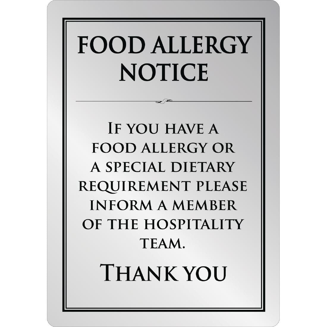Brushed Steel Food allergy sign A5 JD Catering Equipment Solutions Ltd