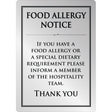 Brushed Steel Food allergy sign A5 JD Catering Equipment Solutions Ltd