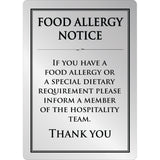 Brushed Steel Food allergy sign A5 JD Catering Equipment Solutions Ltd