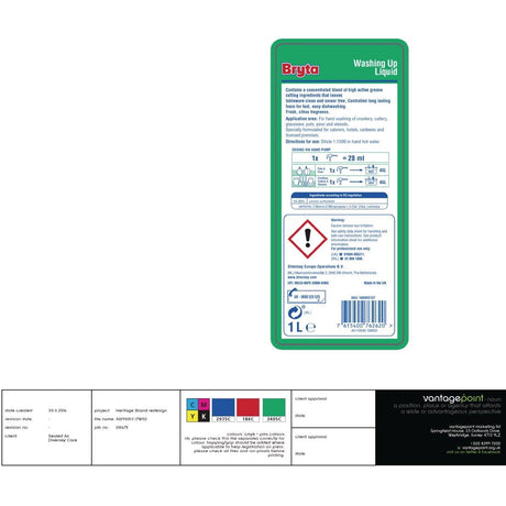 Bryta Washing Up Liquid Concentrate 1Ltr JD Catering Equipment Solutions Ltd