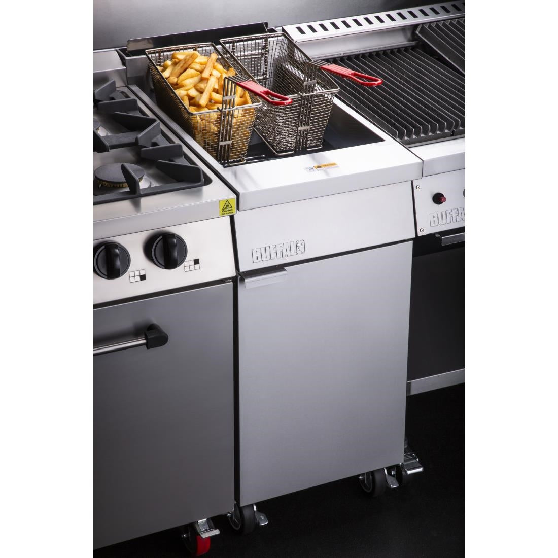 Buffalo Single Tank Twin Basket Freestanding Gas Fryer DC319-N JD Catering Equipment Solutions Ltd