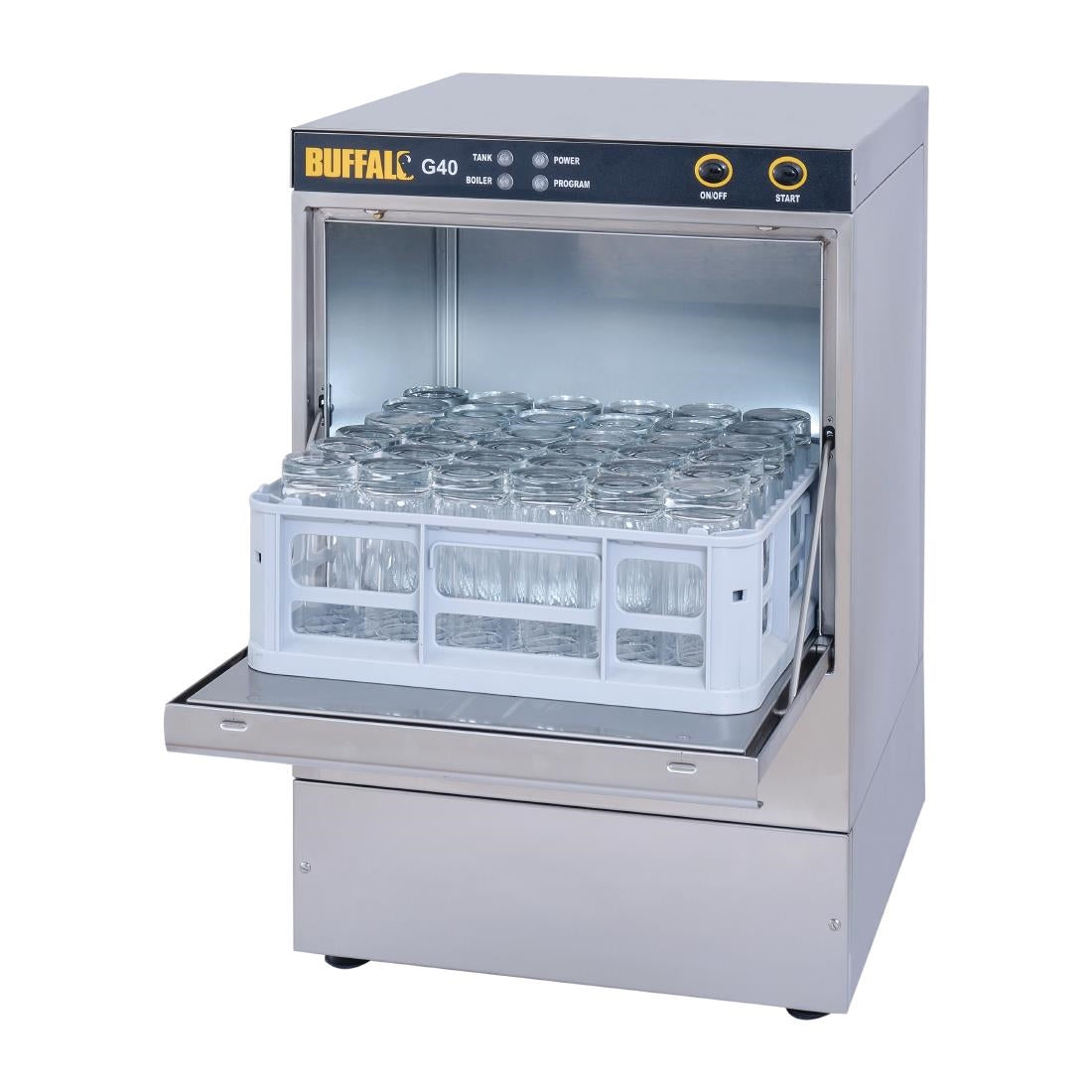 Buffalo Undercounter Glasswasher with Drain Pump 400x400mm Baskets DW467 JD Catering Equipment Solutions Ltd