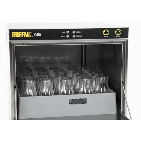 Buffalo Undercounter Glasswasher with Drain Pump 500x500mm Baskets DW468 JD Catering Equipment Solutions Ltd