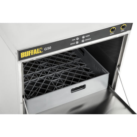 Buffalo Undercounter Glasswasher with Drain Pump 500x500mm Baskets DW468 JD Catering Equipment Solutions Ltd