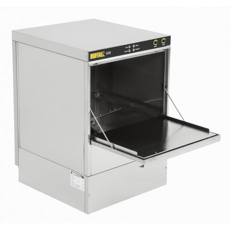 Buffalo Undercounter Glasswasher with Drain Pump 500x500mm Baskets DW468 JD Catering Equipment Solutions Ltd