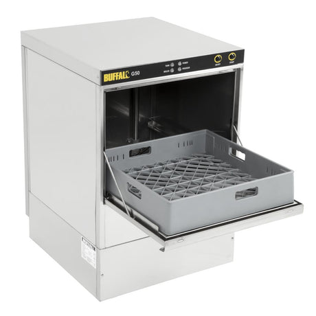 Buffalo Undercounter Glasswasher with Drain Pump 500x500mm Baskets DW468 JD Catering Equipment Solutions Ltd