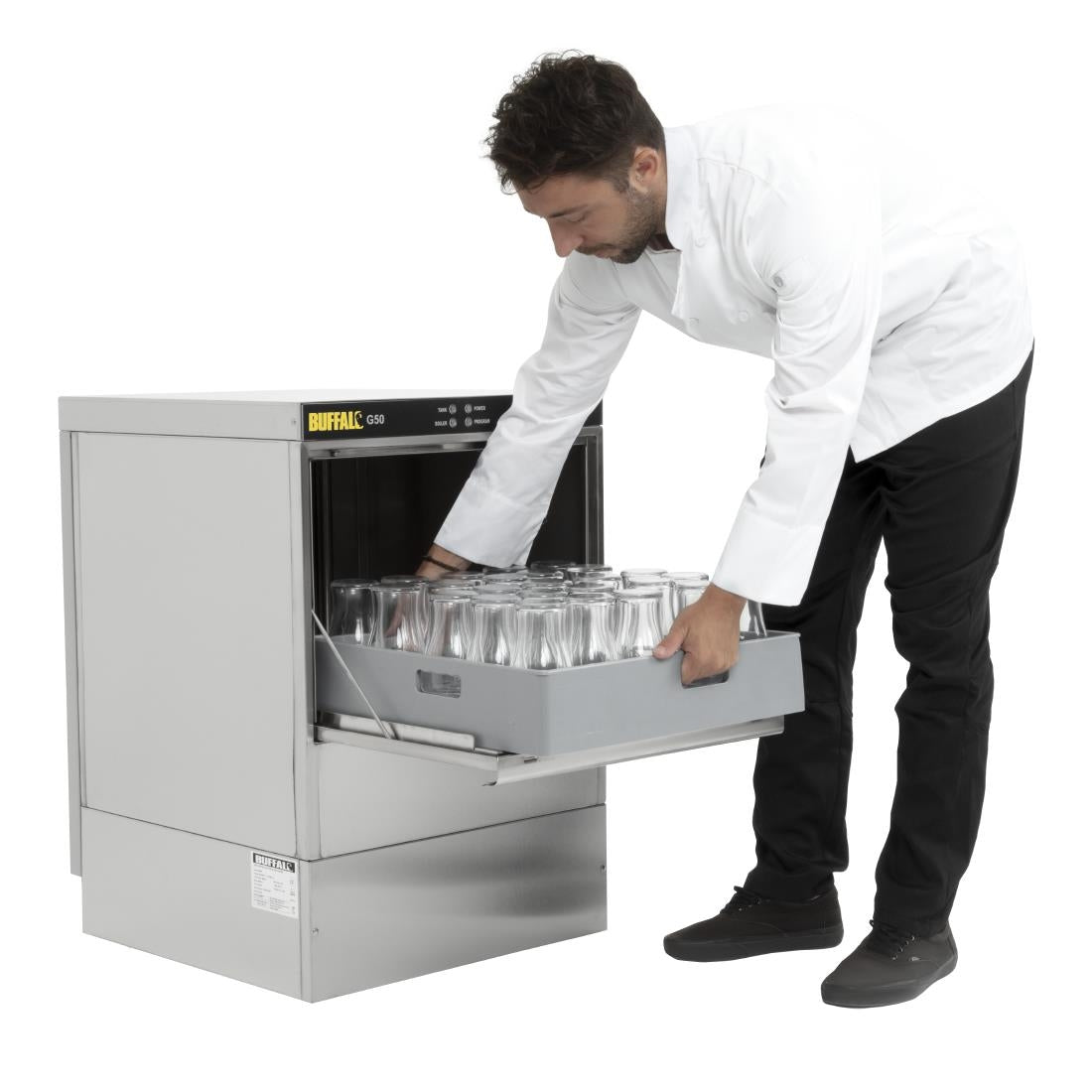 Buffalo Undercounter Glasswasher with Drain Pump 500x500mm Baskets DW468 JD Catering Equipment Solutions Ltd