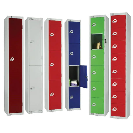 CE108-CNS Elite Eight Door Coin Return Locker with Sloping Top Red JD Catering Equipment Solutions Ltd