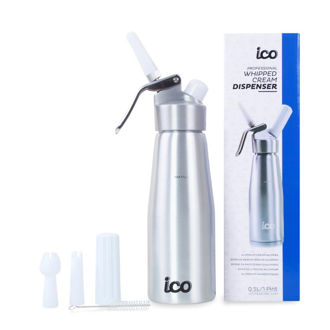 CH036 ICO Aluminium Whipped Cream Dispenser Silver 500ml JD Catering Equipment Solutions Ltd