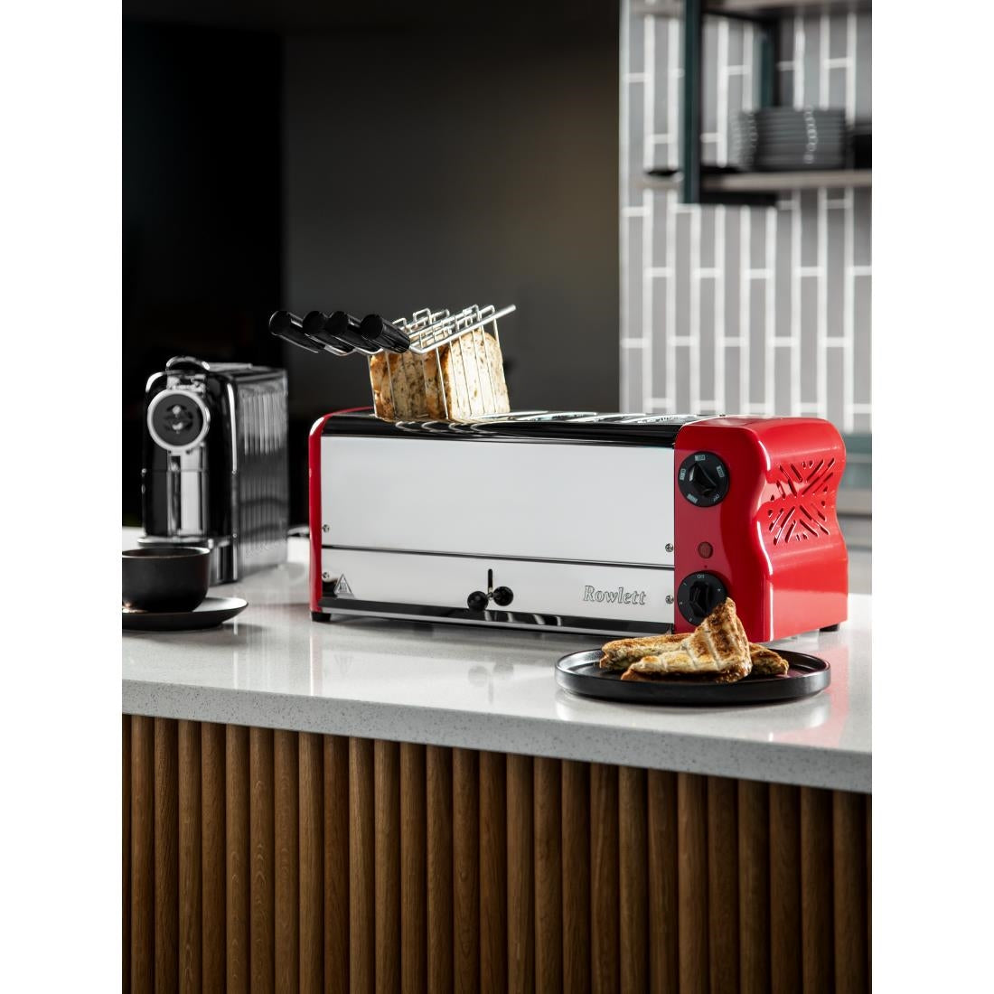 CH188 Rowlett Esprit 6 Slot Toaster Traffic Red w/2x Additional Elements & Sandwich Cage JD Catering Equipment Solutions Ltd