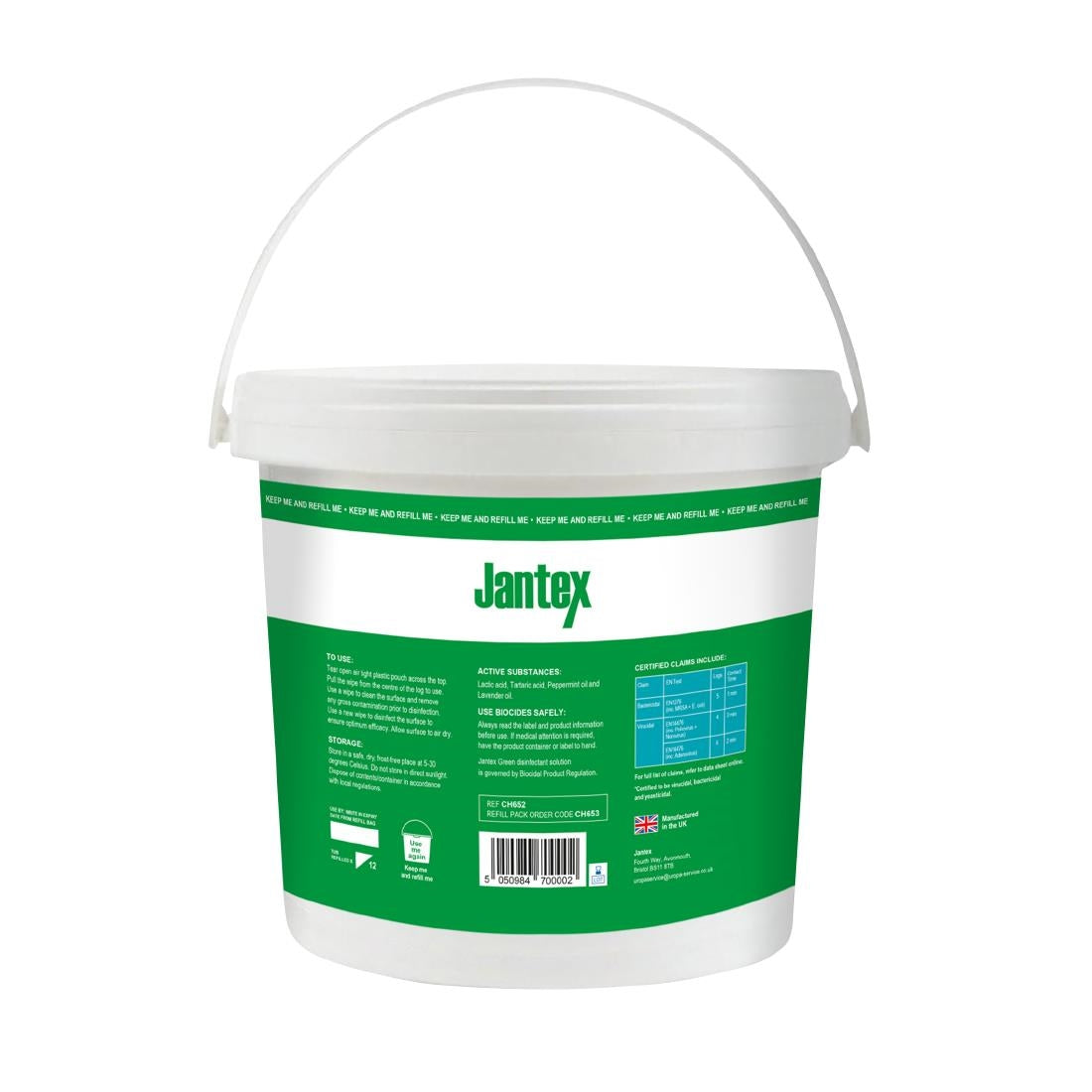 CH652 Jantex Green Surface Sanitiser Wipes Starter Tub 200mm (Pack of 400) JD Catering Equipment Solutions Ltd