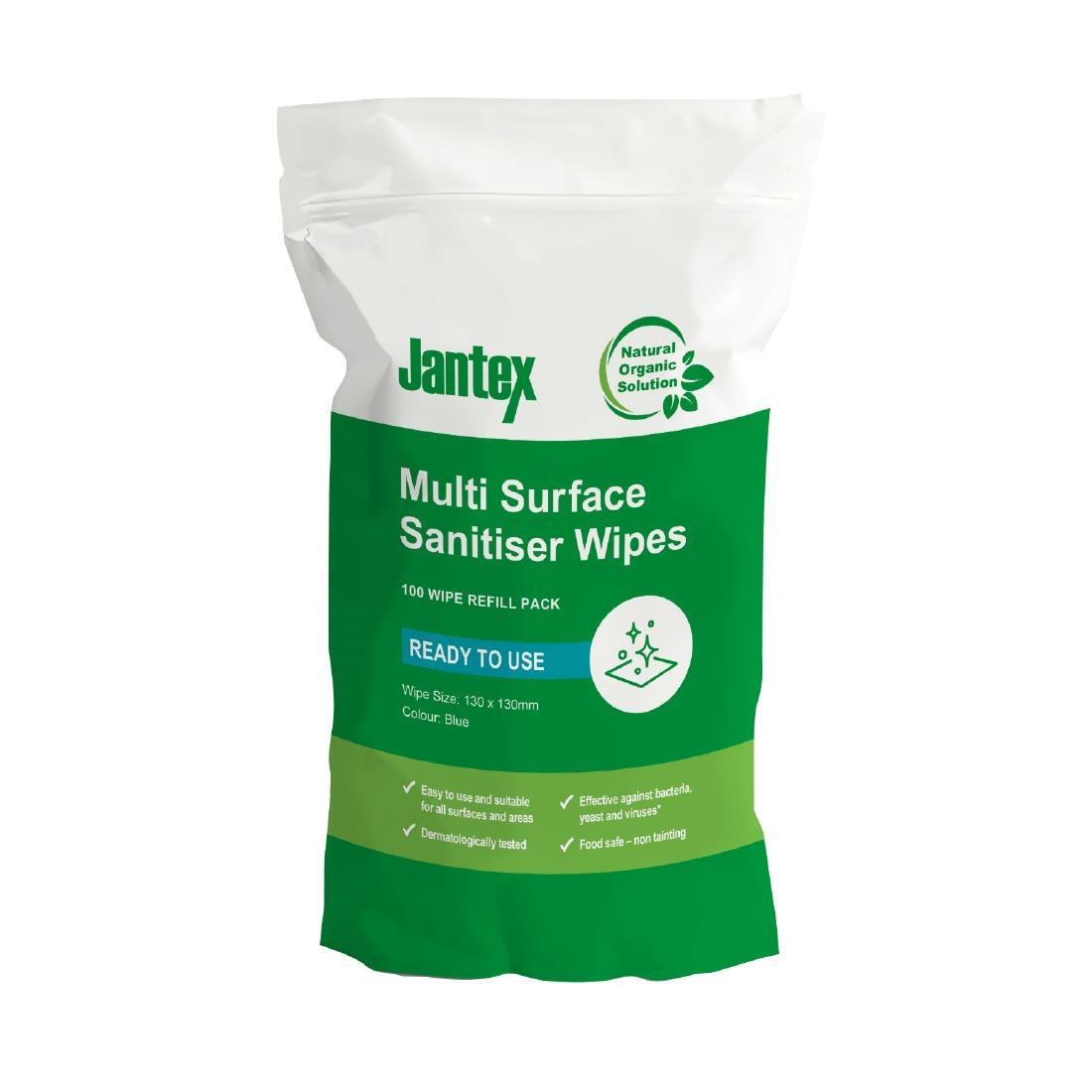 CH655 Jantex Green Sanitiser Wipes Refill Pack 130mm (Pack of 100) JD Catering Equipment Solutions Ltd