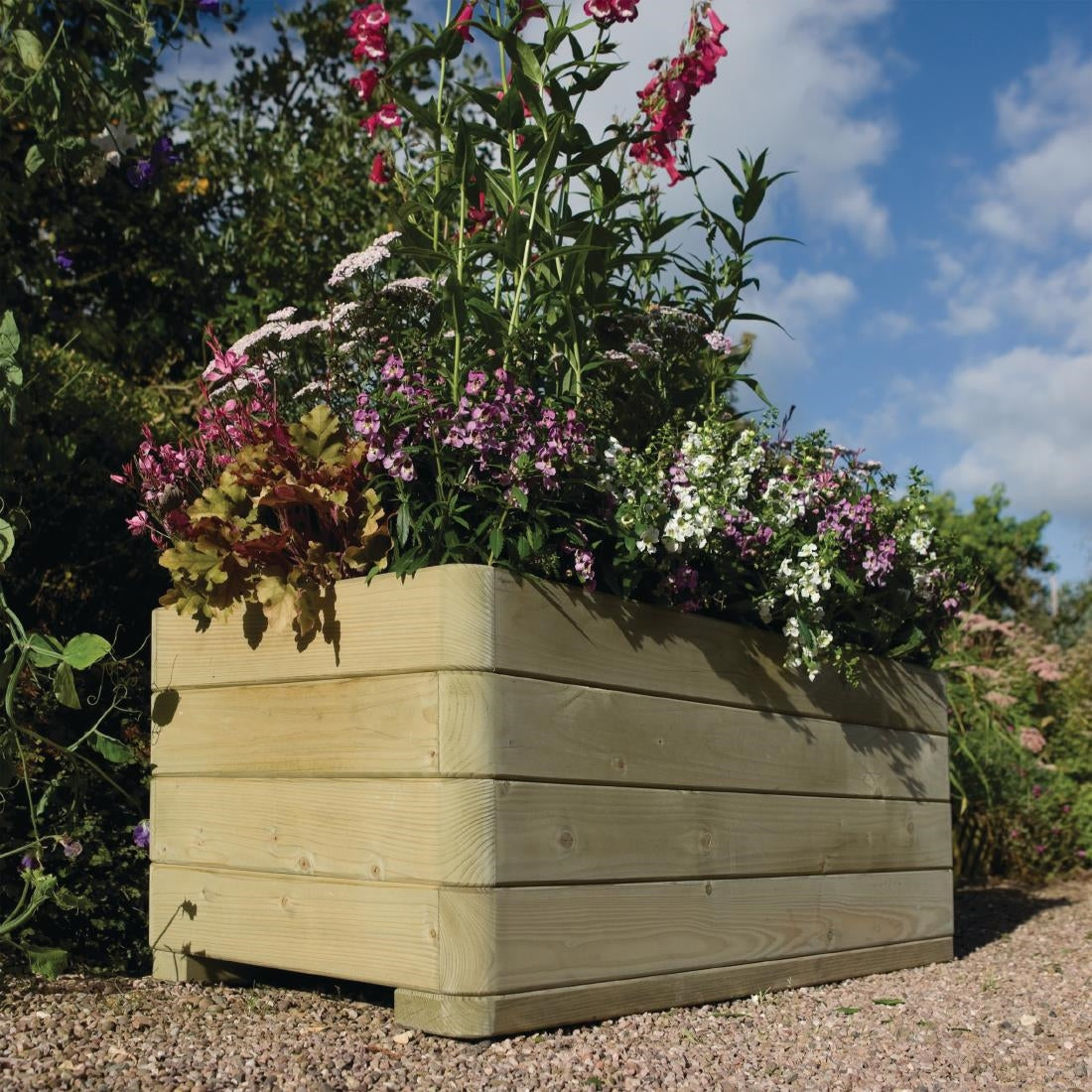 CH982 Rowlinson Marberry Layer Planter Rectangular Natural Timber 100cm JD Catering Equipment Solutions Ltd