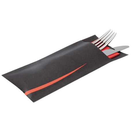 CK239 Europochette Bari Black Cutlery Pouch with Red Napkin (Pack of 100) - JD Catering Equipment Solutions Ltd