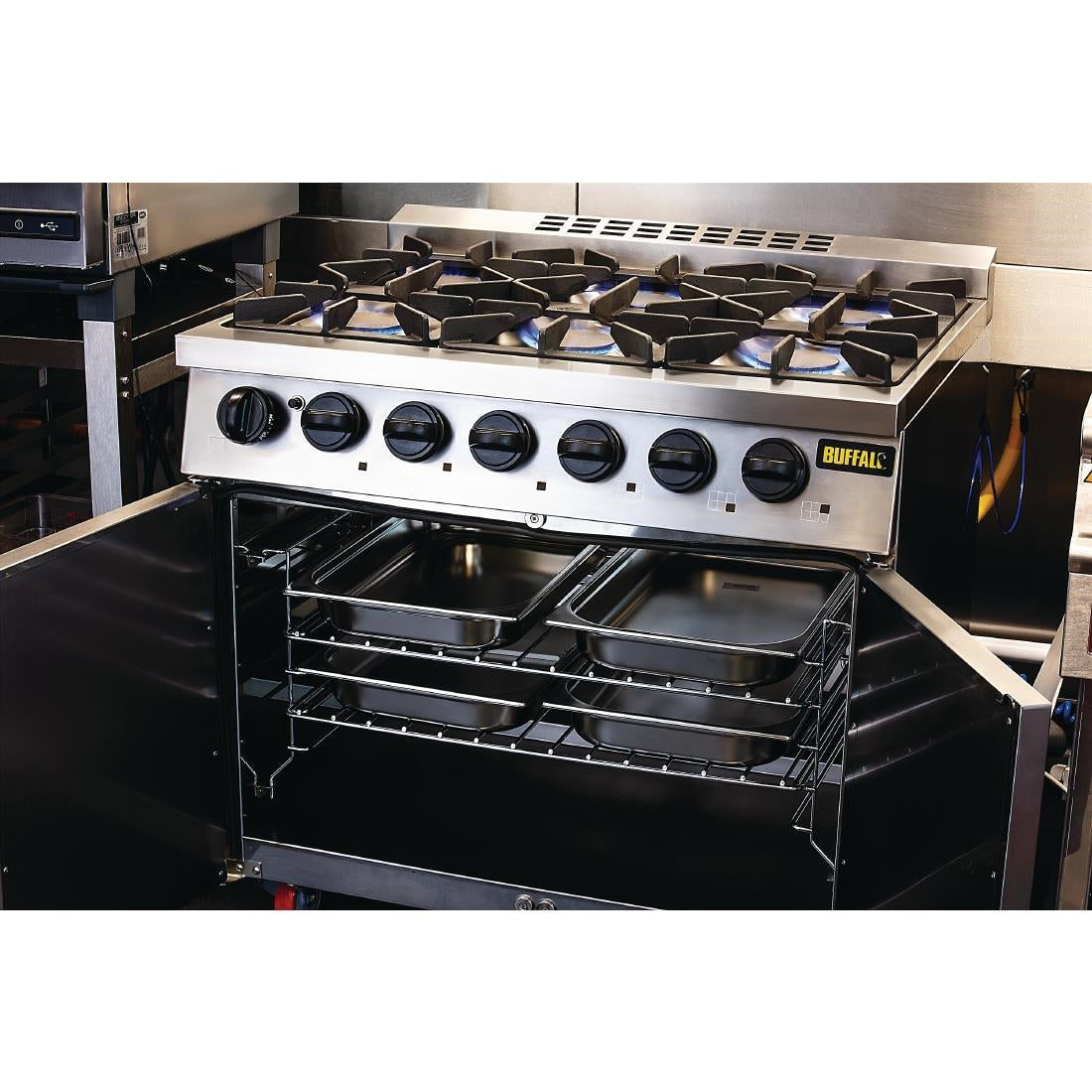 CT253 Buffalo 6 Burner Oven Range with Castors JD Catering Equipment Solutions Ltd