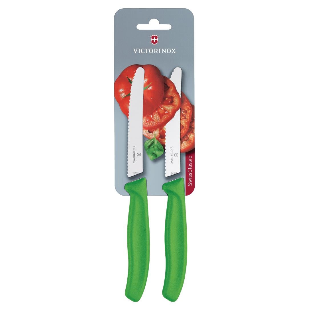 CU554 Victorinox Serrated Tomato/Utility Knife 11cm Green (Pack of 2) JD Catering Equipment Solutions Ltd