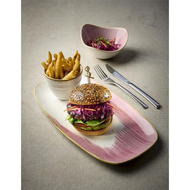 CU649 Churchill Stonecast Accents Petal Pink Chefs Oblong Plate 348 x 186mm (Pack of 6) JD Catering Equipment Solutions Ltd