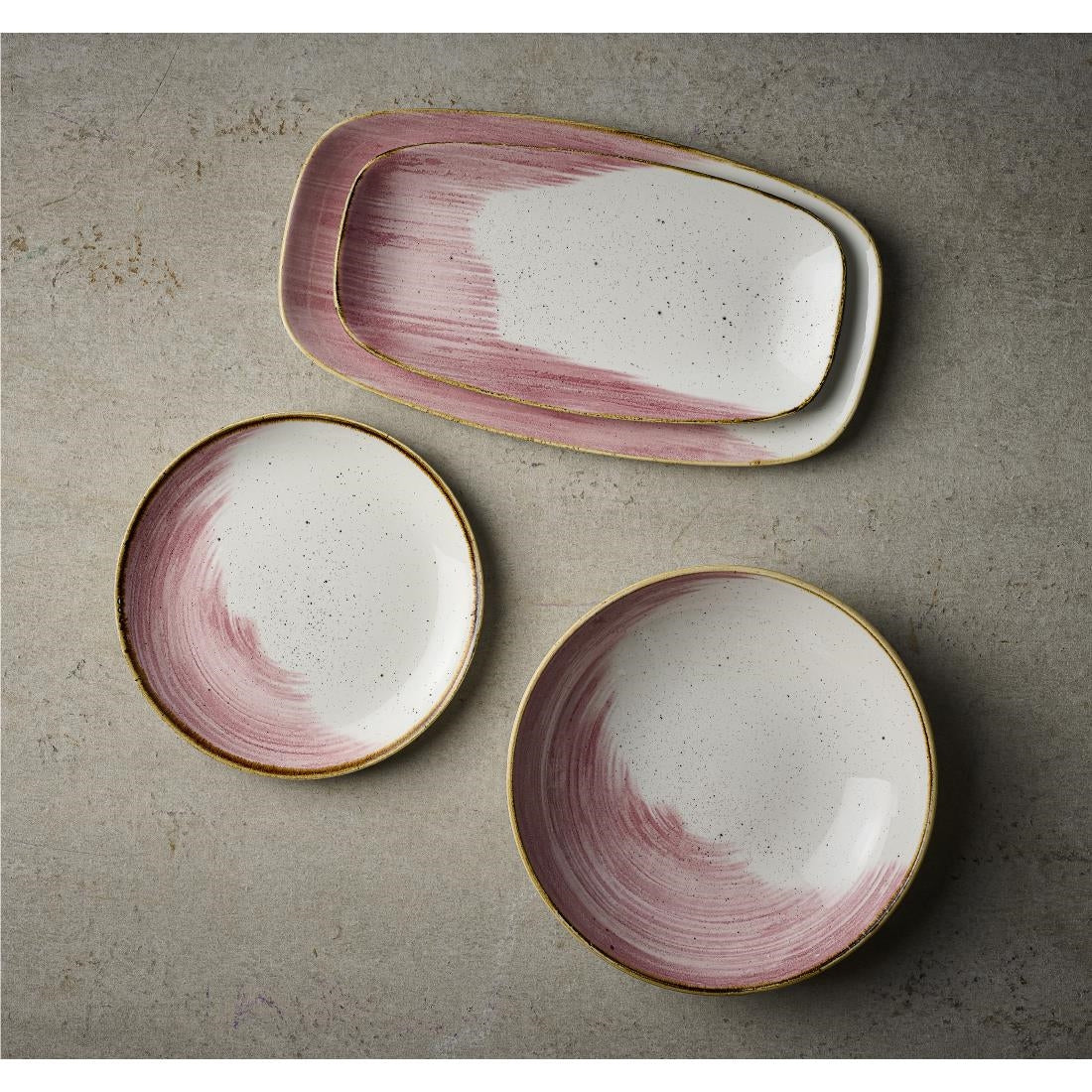CU649 Churchill Stonecast Accents Petal Pink Chefs Oblong Plate 348 x 186mm (Pack of 6) JD Catering Equipment Solutions Ltd