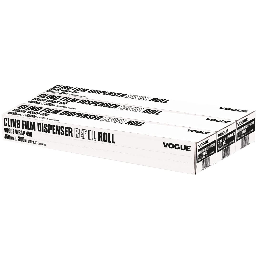 CW203 Vogue Cling Film 300m fits Wrap450 Dispenser (Pack of 3) JD Catering Equipment Solutions Ltd