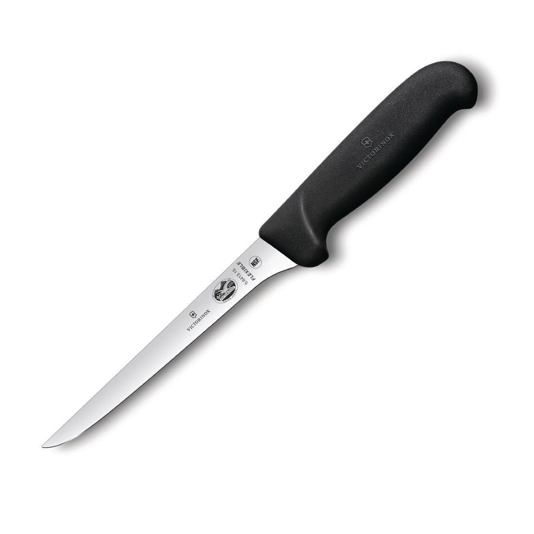 CW457 Victorinox Fibrox Boning Knife Curved Edge Narrow Flexible Blade 15cm JD Catering Equipment Solutions Ltd