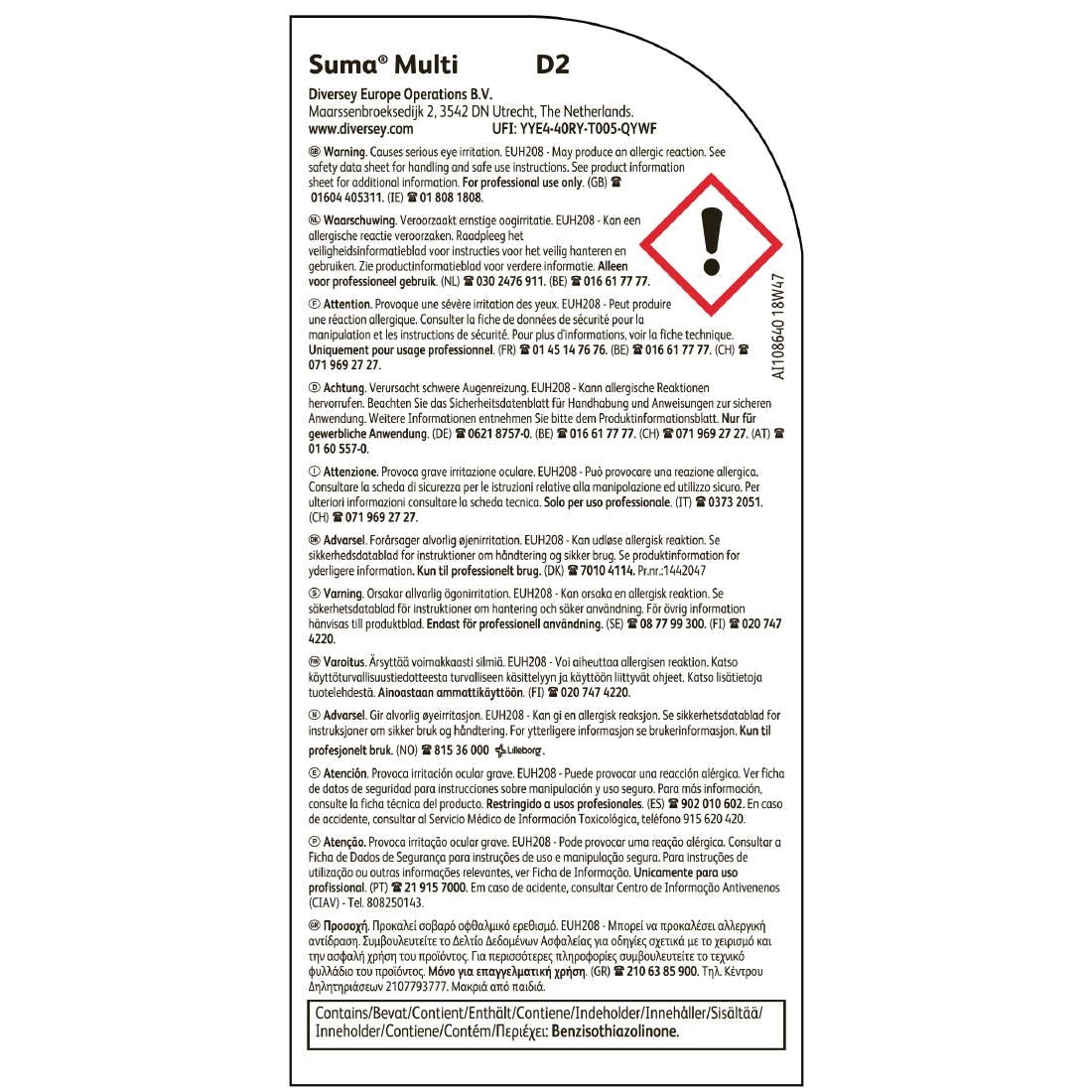 CX801 Suma Multi D2 All-Purpose Cleaner Concentrate 2Ltr JD Catering Equipment Solutions Ltd