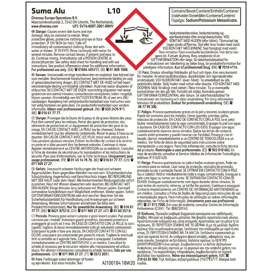 CX802 Suma Alu L10 Dishwasher Detergent Concentrate 5Ltr JD Catering Equipment Solutions Ltd