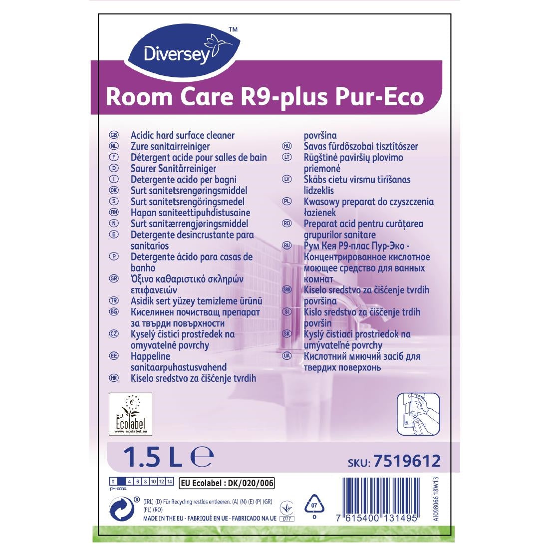CX814 Room Care R9-plus Pur-Eco Bathroom Cleaner Concentrate 1.5Ltr JD Catering Equipment Solutions Ltd