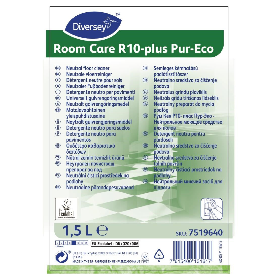 CX815 Room Care R10-plus Pur-Eco Neutral Floor Cleaner Concentrate 1.5Ltr JD Catering Equipment Solutions Ltd
