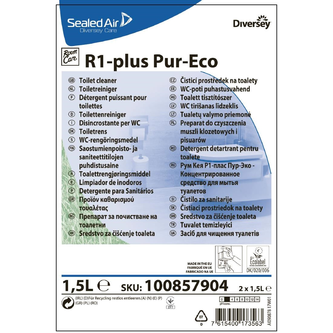 CX817 Room Care R1-plus Pur-Eco Toilet Cleaner Concentrate 1.5Ltr JD Catering Equipment Solutions Ltd