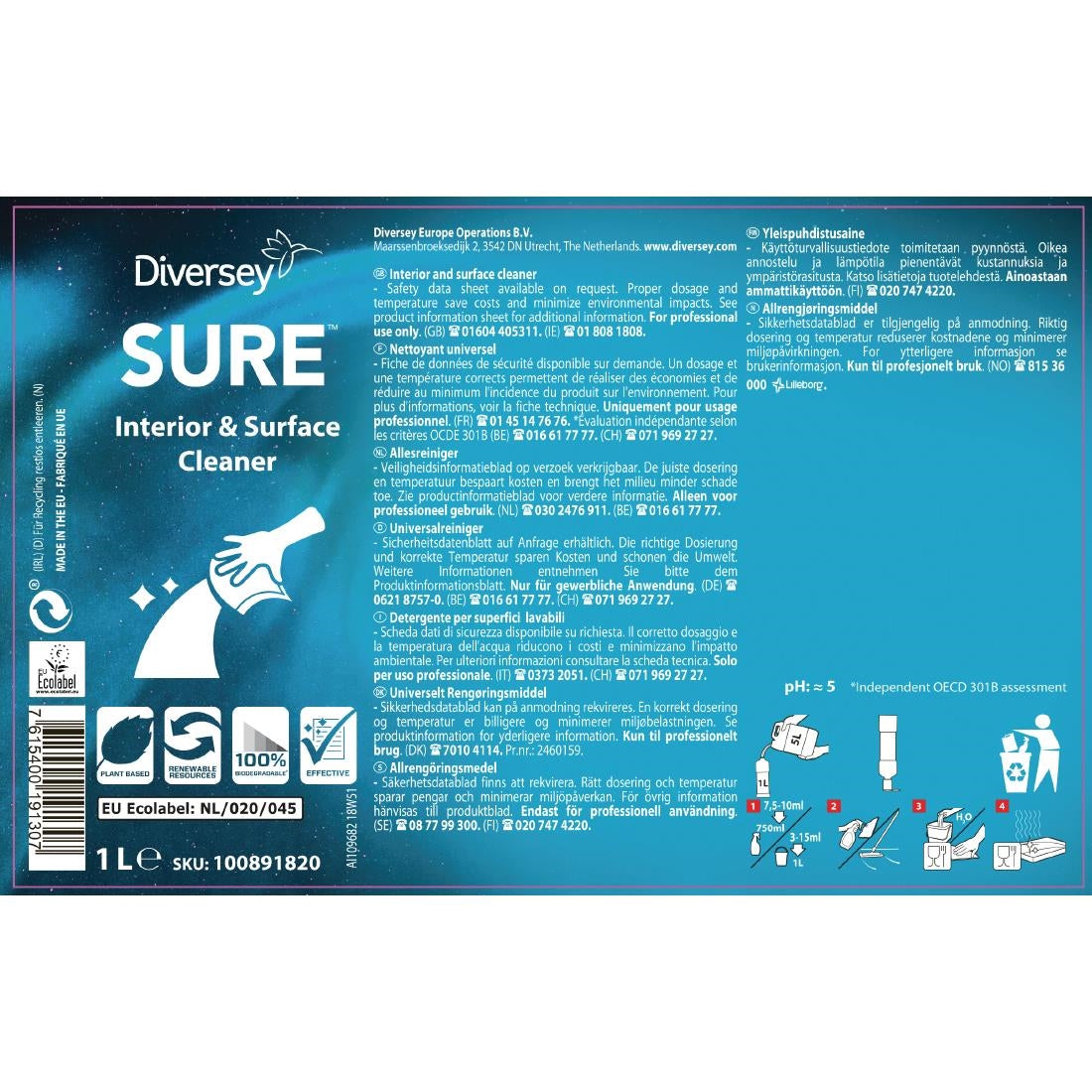 CX829 SURE Interior and Surface Cleaner Concentrate 1Ltr JD Catering Equipment Solutions Ltd