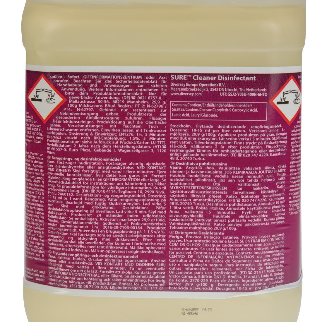 CX833 SURE Cleaner and Disinfectant Concentrate 5Ltr JD Catering Equipment Solutions Ltd