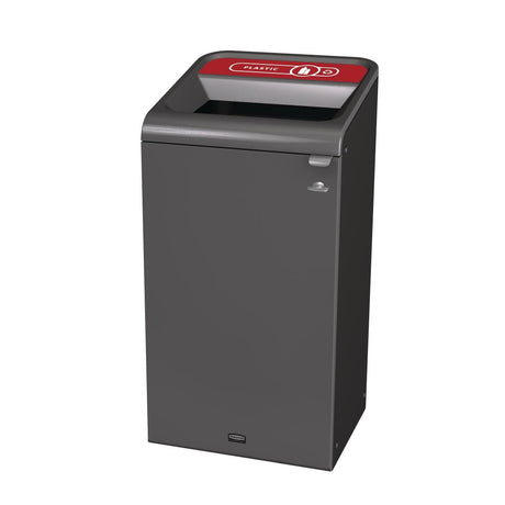 CX964 Rubbermaid Configure Recycling Bin with Plastic Recycling Label Red 87Ltr JD Catering Equipment Solutions Ltd