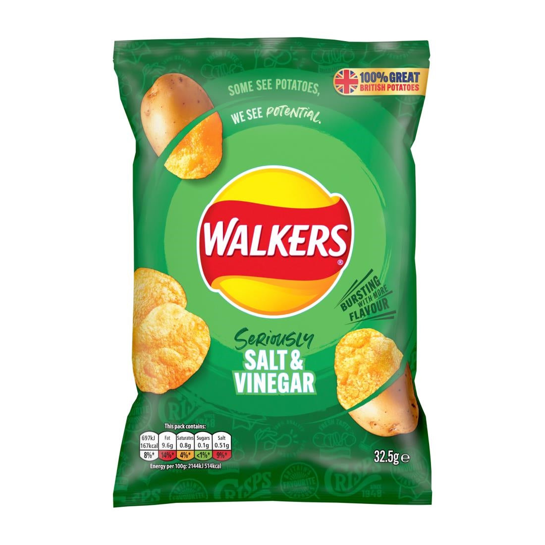 CZ705 Walkers Salt & Vinegar Flavour Crisps 32.5g (Pack of 32) JD Catering Equipment Solutions Ltd