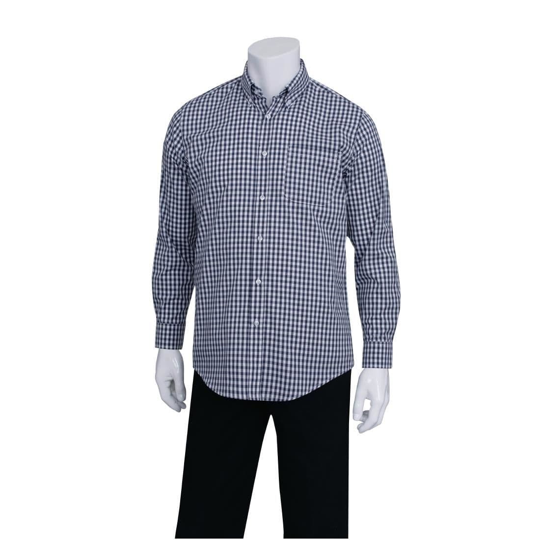 Chef Works Mens Dress Shirt Dark Navy Gingham JD Catering Equipment Solutions Ltd