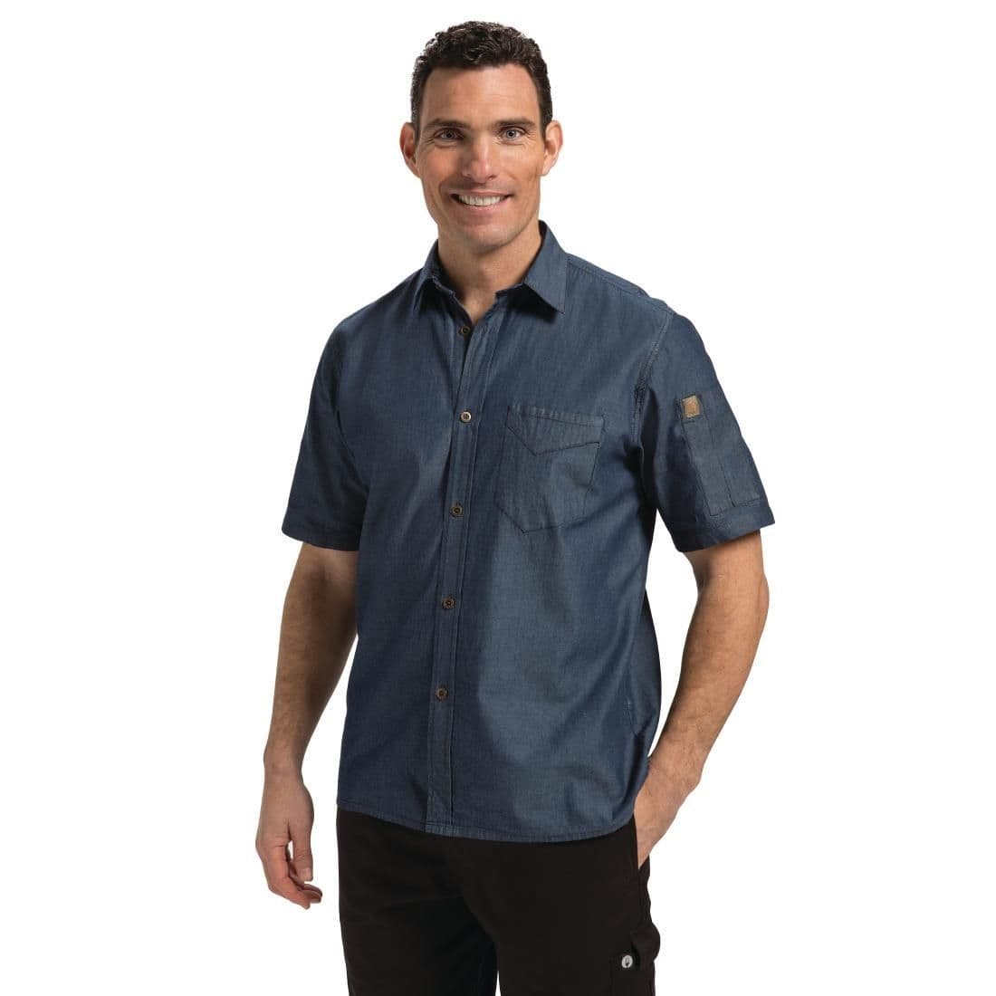 Chef Works Unisex Detroit Denim Short Sleeve Shirt Blue JD Catering Equipment Solutions Ltd