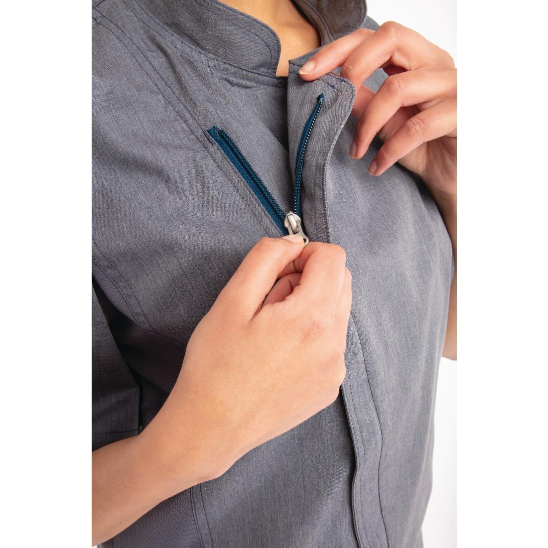 Chef Works Unisex Springfield Lightweight Short Sleeve Zipper Coat Ink Blue JD Catering Equipment Solutions Ltd