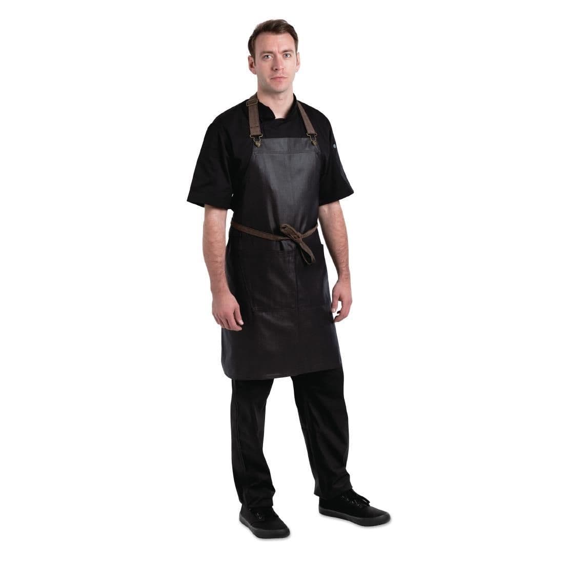 Chef Works Urban Wet Look Boulder Bib Apron Black and Brown JD Catering Equipment Solutions Ltd