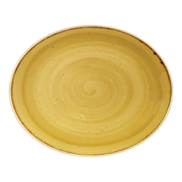 Churchill Stonecast Oval Coupe Plate Mustard Seed Yellow 192mm (Pack of 12) JD Catering Equipment Solutions Ltd