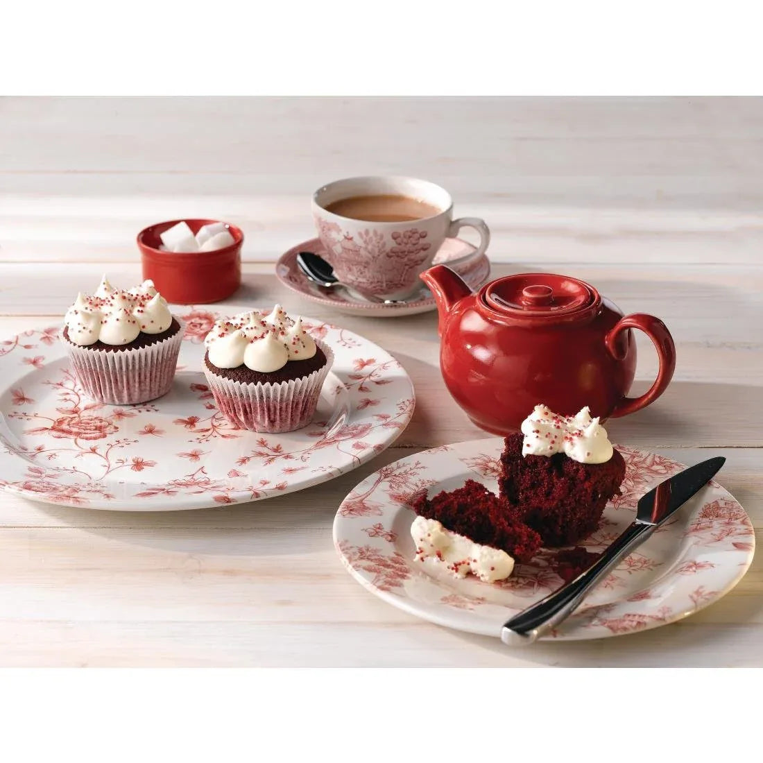 GL474 Churchill Vintage Prints Willow Georgian Teacup Cranberry 200ml (Pack of 12) - JD Catering Equipment Solutions Ltd