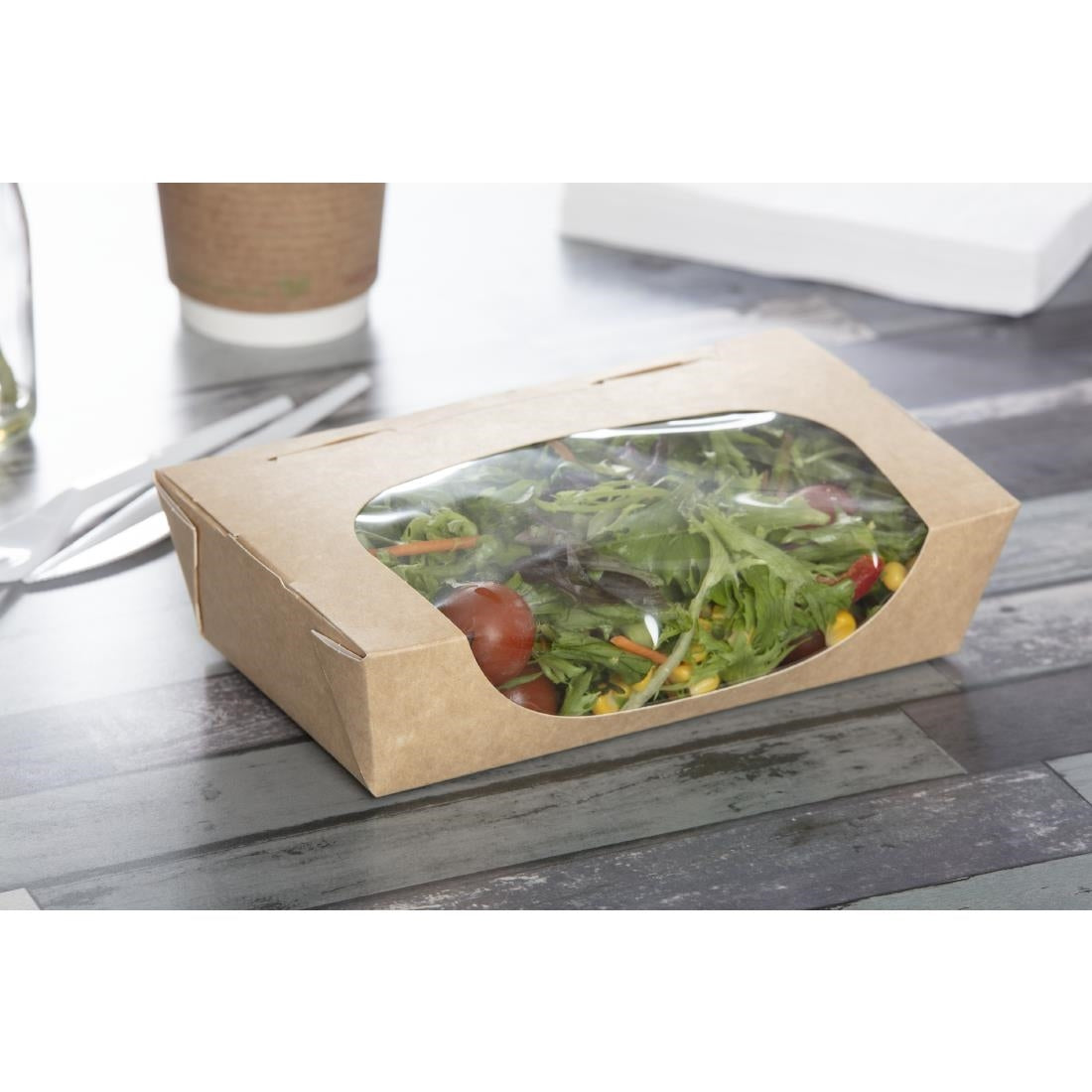 Colpac Recyclable Kraft Tuck-Top Salad Boxes With Window 1000ml / 35oz (Pack of 200) JD Catering Equipment Solutions Ltd