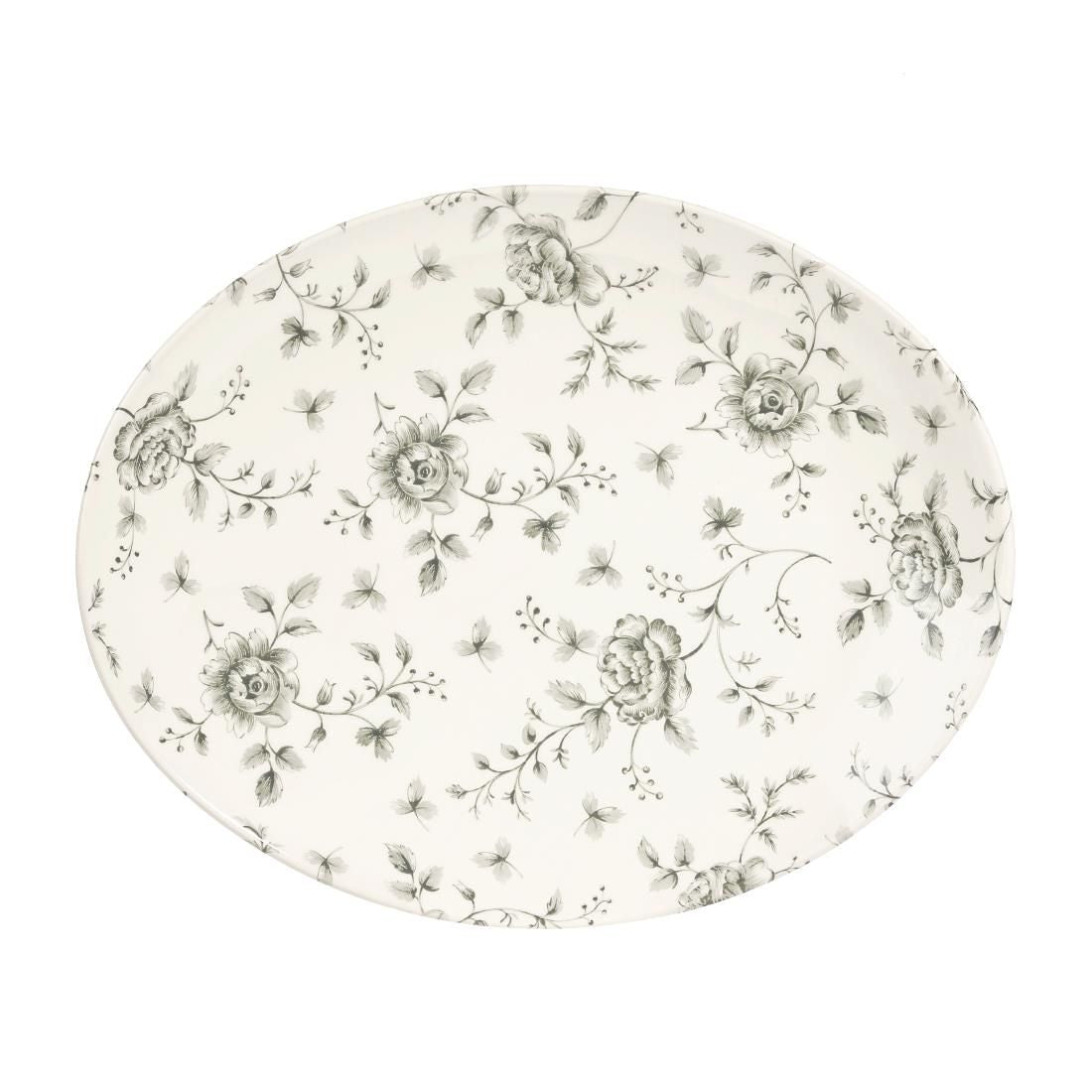 DA668 Churchill Rose Chintz Oval Coupe Plates Grey 317mm (Pack of 6) JD Catering Equipment Solutions Ltd