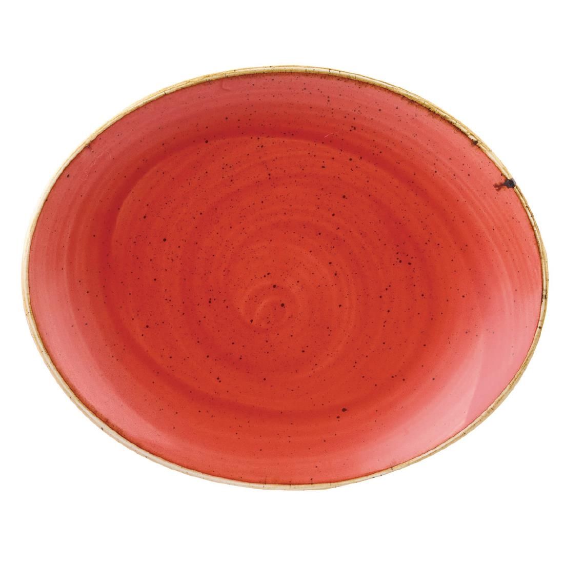 DB072 Churchill Stonecast Oval Coupe Plate Berry Red 192mm (Pack of 12) JD Catering Equipment Solutions Ltd
