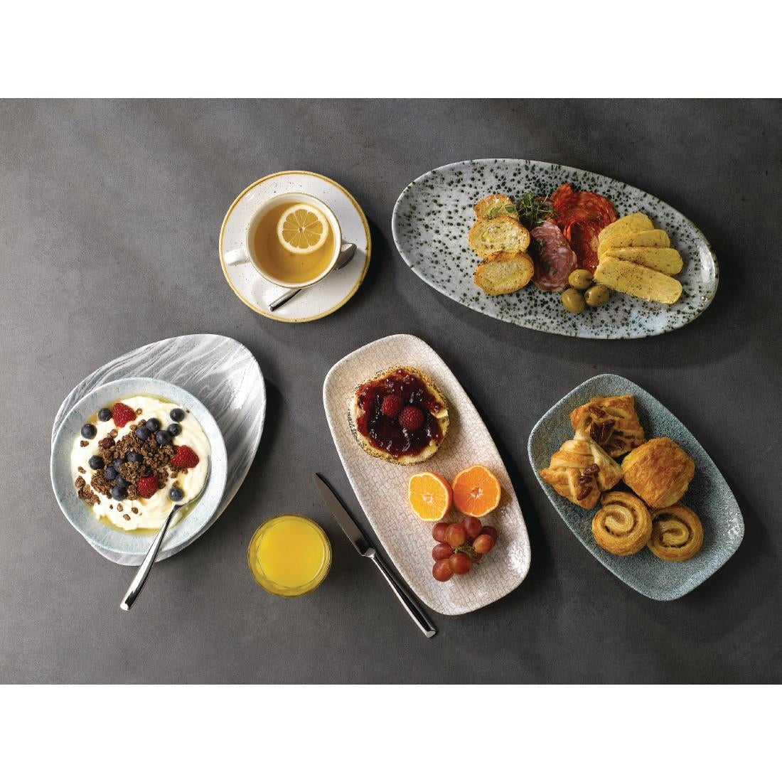 DB143 Churchill Breccia Oblong Chef Plate Agate Grey 153 x 298mm (Pack of 12) JD Catering Equipment Solutions Ltd