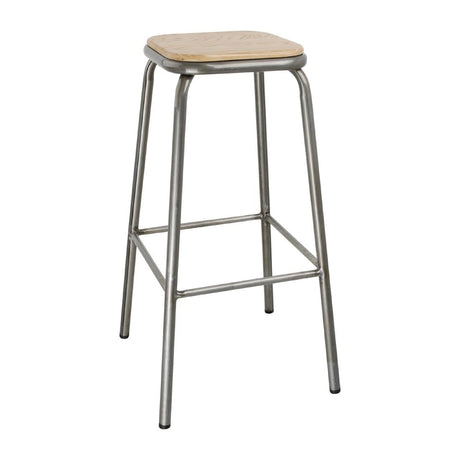 DE479 Bolero Galvanised Steel High Stools with Wooden Seatpad (Pack of 4) JD Catering Equipment Solutions Ltd