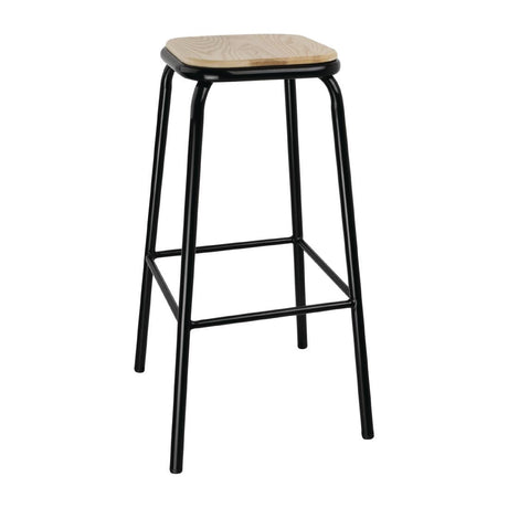 DE482 Bolero Cantina High Stools with Wooden Seat Pad Black (Pack of 4) JD Catering Equipment Solutions Ltd