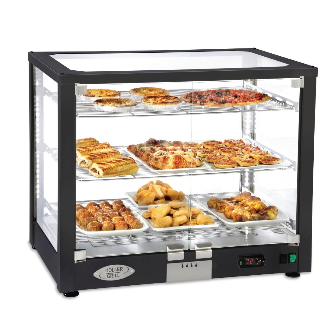 DF413 Roller Grill Heated 3 Shelf Display Cabinet WD780 DN JD Catering Equipment Solutions Ltd
