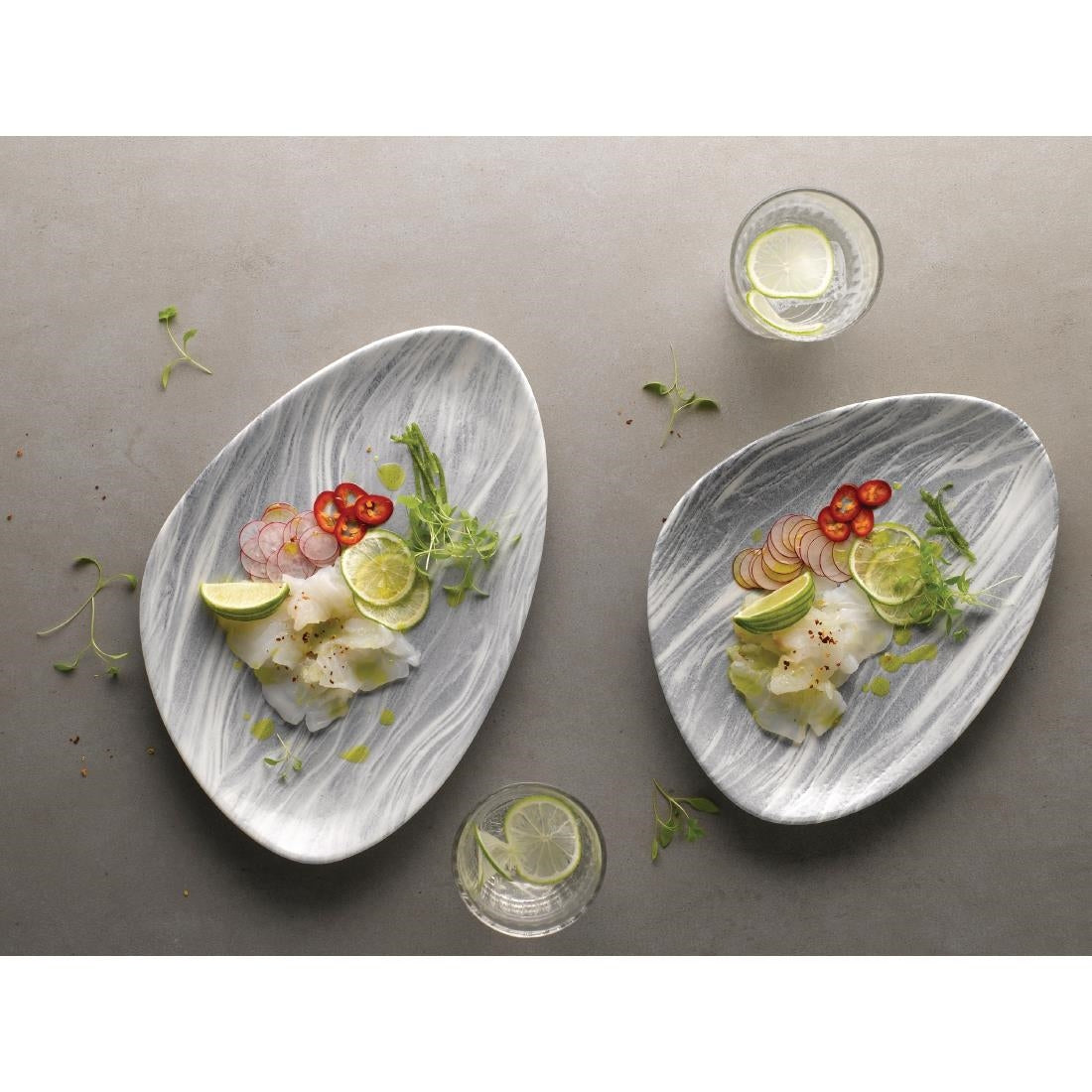 DF729 Churchill Fluid Triangle Chef Plates Pearl Grey 205 x 304mm (Pack of 6) JD Catering Equipment Solutions Ltd