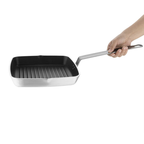 DL942 Vogue Square Non Stick Teflon Ribbed Skillet Pan 240mm JD Catering Equipment Solutions Ltd