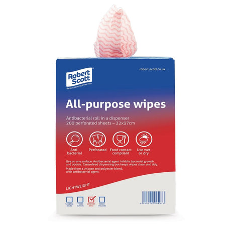 DN844 Robert Scott All-Purpose Antibacterial Cleaning Cloths Red (Pack of 200) JD Catering Equipment Solutions Ltd